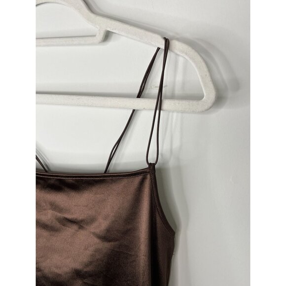 H&M Divided Brown Satin Mini Dress Women’s Medium Sleeveless Slip Party Outfit - Picture 5 of 12